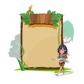 women walking and see her map with jungle board style in background - vector