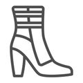 Women warm ankle boot line icon, Winter clothes concept, casual jackboot sign on white background, Leather shoe with