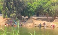 Women washing clothes on the shore of the river Nile in Assuyt Royalty Free Stock Photo