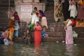 Women washing before ganges river vanarasi Royalty Free Stock Photo