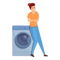 Women and washing machine icon, cartoon style Royalty Free Stock Photo