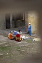 Women washing their clothes in El Jadida, Morocco