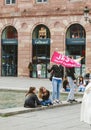 Women waving Jesus is Peace flag at March for Jesus - annual int