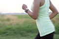 Women wear hand watch running motion blur concept