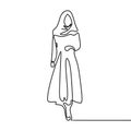 Women wearing hijab scarf continuous one line drawing muslim figure illustration