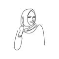 Women wearing hijab scarf continuous one line drawing muslim figure illustration