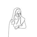 Women wearing hijab scarf continuous one line drawing muslim figure illustration