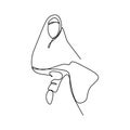 Women wearing hijab scarf continuous one line drawing muslim figure illustration