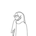 Women wearing hijab scarf continuous one line drawing muslim figure illustration