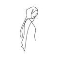 Women wearing hijab scarf continuous one line drawing muslim figure illustration