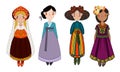 Women wearing stylish various national costumes vector illustration