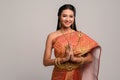 Women wearing Thai clothing that Pay respect,sawasdee symbol