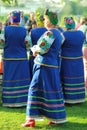 Women wearing traditional ethnic ukrainian clothes, celebrating pagan holiday of Ivan Kupala