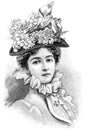 Women wearing vintage elegant hat Antique fashion engraving