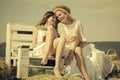 Women in white dresses on sunny day Royalty Free Stock Photo