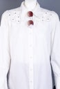 Women white elegant blouse with rhinstones.