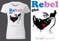 Women White T-shirt Design with Text REBEL GIRL Royalty Free Stock Photo
