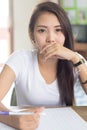 Women White T-Shirt Writing Royalty Free Stock Photo