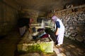 Women who wash dirty clothes in an old-style laundry