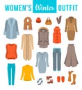 Women winter clothes flat vector icons set Royalty Free Stock Photo