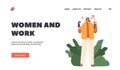 Women and Work Landing Page Template. Female Character Making Decision, Choose Between Family Or Parent Responsibilities