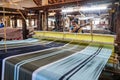 Women work in an old loom weaving cooperative in Kannur, Kerala, India