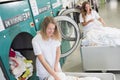 Women working at industrial laundry Royalty Free Stock Photo