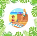 Businesswomen on Beach Working with Laptop Vector Royalty Free Stock Photo