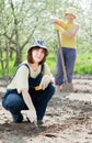 Women works at garden in spring Royalty Free Stock Photo