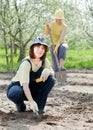 Women works at vegetables garden Royalty Free Stock Photo
