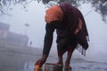 Morning pray on the bank of holy river