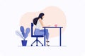 Women writing at desk, work from home, easy work, illustration design.