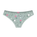 Women's cotton panties with a cute flower print. Trendy women's underwear. Female thongs. Flat colorful vector