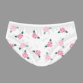 Women's cotton panties with a cute rose flower print. Trendy women's underwear. Female thongs. Flat colorful vector