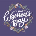 Women's Day hand drawn lettering. Red text isolated on white for postcard, poster, banner design element. Happy