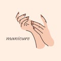 Women's hands with manicure color illustration. Nail service.