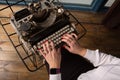 women& x27;s hands type. typewriter Top view Royalty Free Stock Photo