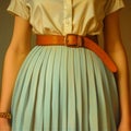 Women's Leather Light Brown Belt with Pleated Skirt. Generative AI