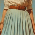 Women's Leather Light Brown Belt with Pleated Skirt. Generative AI