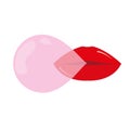 women's lips blowing gum, color vector illustration in cartoon style