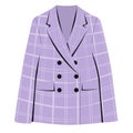 Women's purple plaid jacket. Cozy, fashionable spring clothes.Cartoon, flat style Isolated on white background