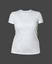 Women's white t-shirt isolated, front view, grey background