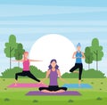 Women yoga in the park