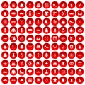 100 womens accessories icons set red