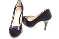 Womens black medium heeled court shoes.