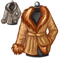 Womens brown winter coat with fur collar