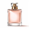 Womens classic perfume bottle isolated on white background, elegant fragrance and luxury floral scent, generative ai