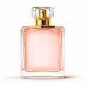 Womens classic perfume bottle isolated on white background, elegant fragrance and luxury floral scent, generative ai