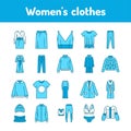 Womens clothes color line icons set. Pictograms for web page, mobile app, promo.