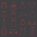 Womens clothing simple outline icons set